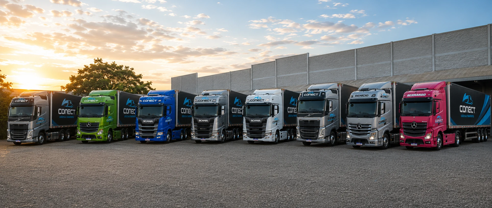 Frota de caminhões Scania 2025 da Conect Log na estrada